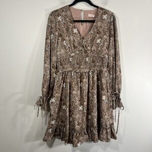 Hailey + Co Brown Floral Boho Cottage Core Smocked Dress Women's‎ Small